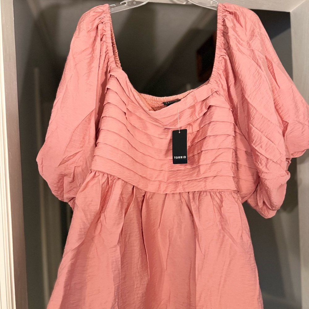 Torrid Pink Puff Sleeve Ruched Blouse